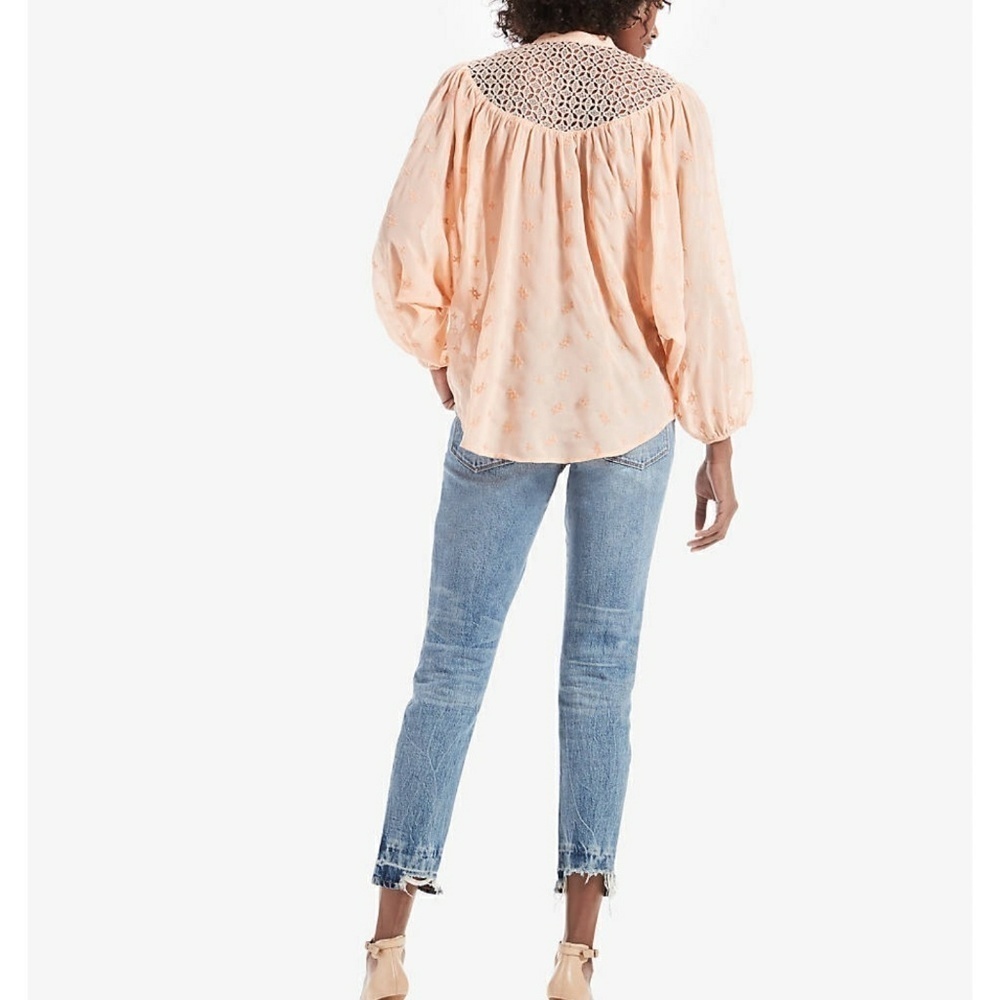 Lucky Brand Blouse Embroidered Semi-Sheer Lace Button Front Rose Tan S/M NWT - Picture 9 of 14